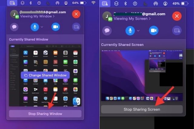 Stop Sharing window or screen in FaceTime