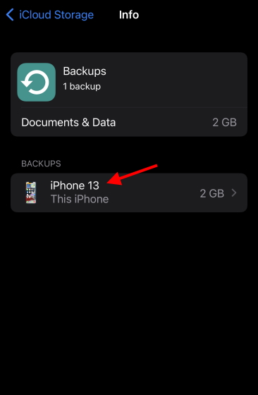 list of backups saved in icloud