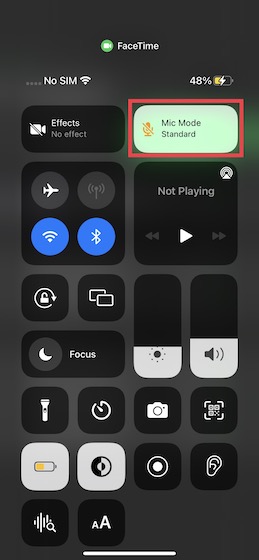 Tap the Mic Mode tile in iPhone control center - Remove Background Noise FaceTime Calls