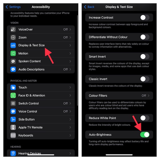 Disattiva/attiva la luminosità automatica su iPhone