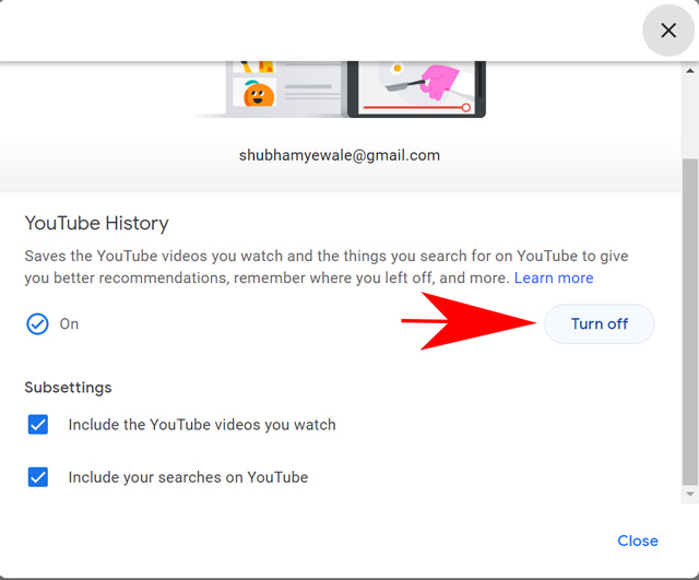 Turn off YouTube history