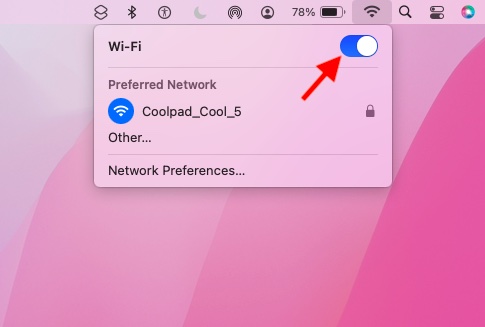 Turn off/on Wi-Fi on Mac 