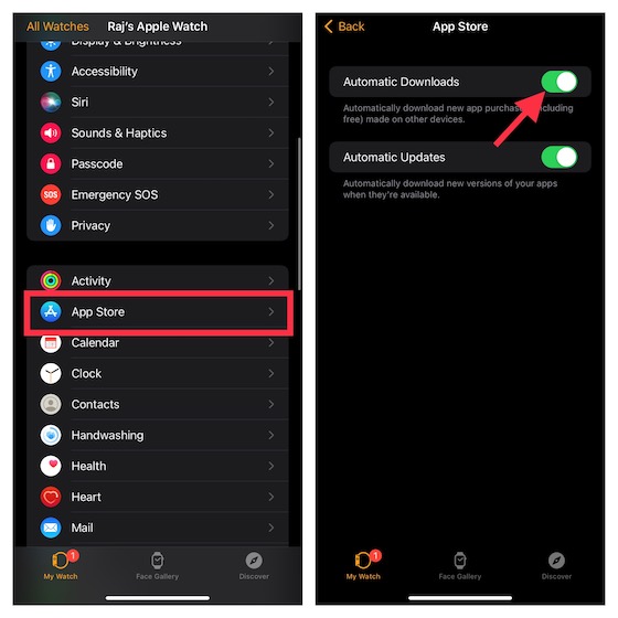 Turn on automatic downloads on Apple Watch 