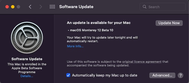 تحديث البرنامج على جهاز Mac