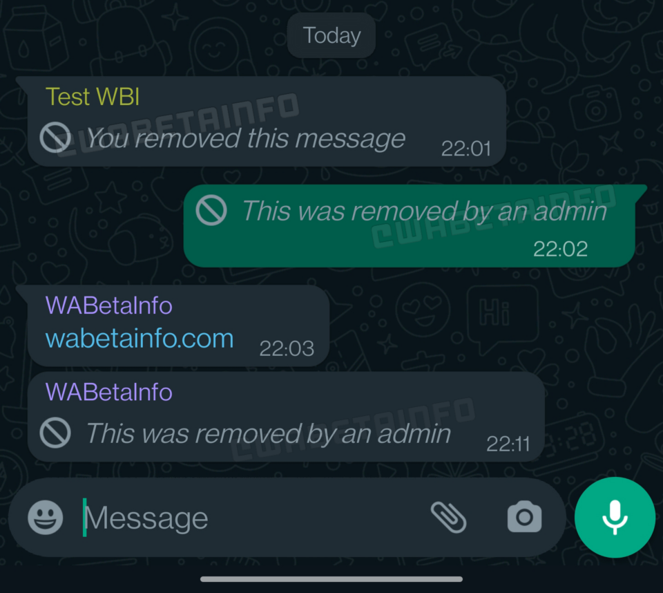 whatsapp group admin message deletion control