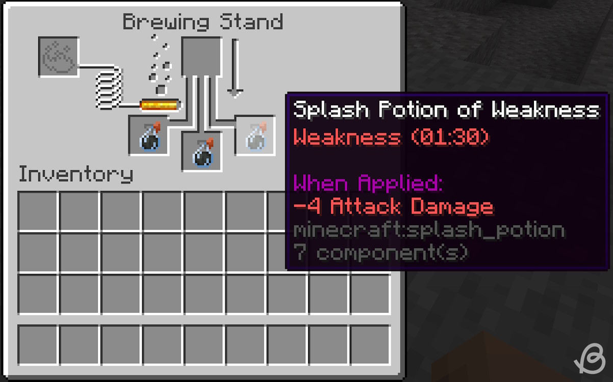 Splash potion of weakness inside the brewing stand