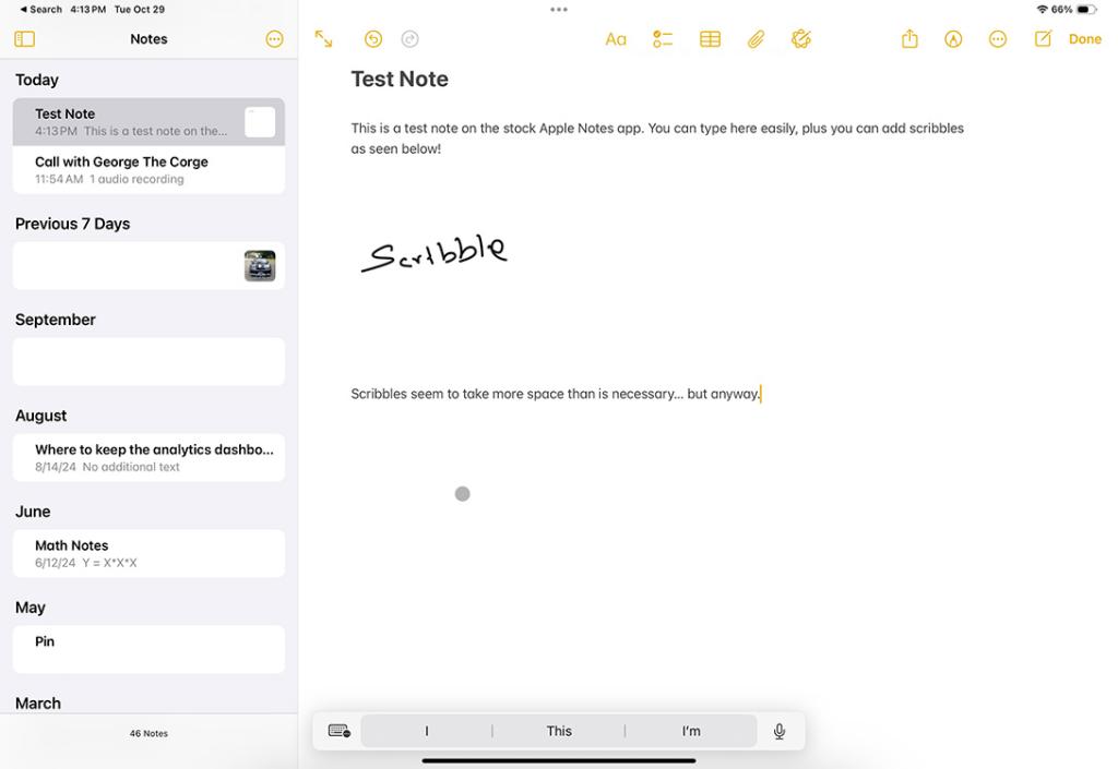 Apple Notes app on iPad