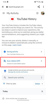 auto delete option on youtube app