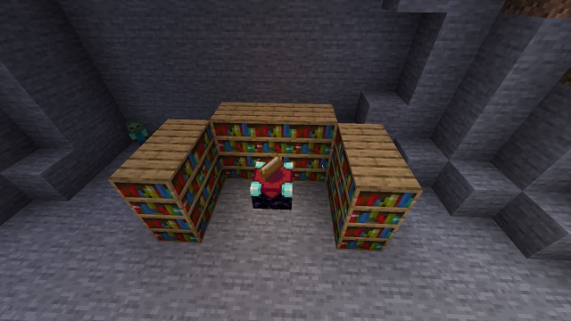 bookshelves around enchanting table - Minecraft Enchantments Guide