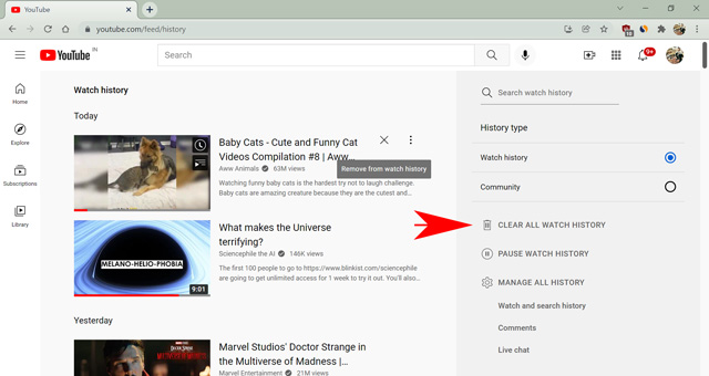 How to clear discount youtube history on android