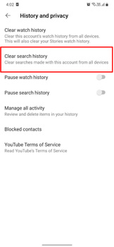 clear search history on youtube app