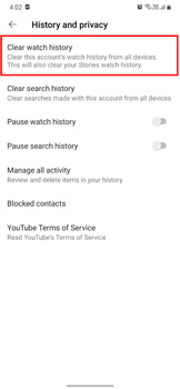 clear watching history on YouTube app