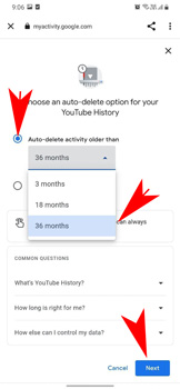 select auto deleteing options on youtube app