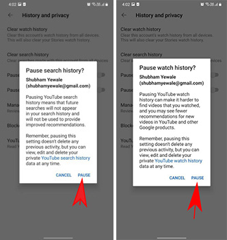 Confirm To Pause Search And Watch History