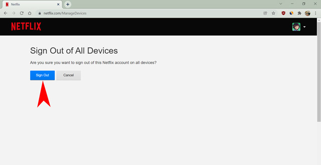 confirm signing out of all devices option on netflix