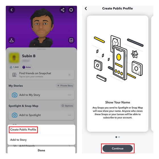 Създайте публичен профил Snapchat