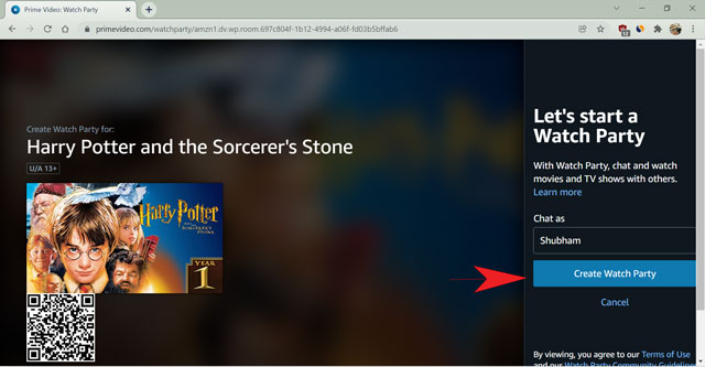 Create a Watch Party on Amazon Prime Video - Harry Potter Reunion India