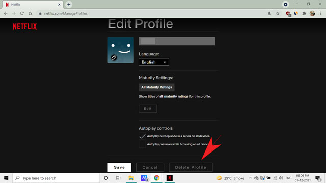 delete a netflix profile using a web browser