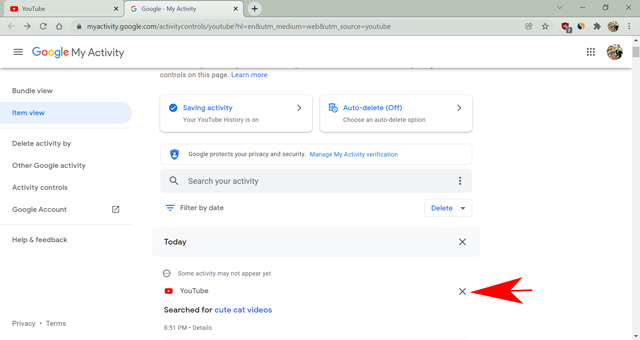 Delete A Search Term From My Activity On Youtube