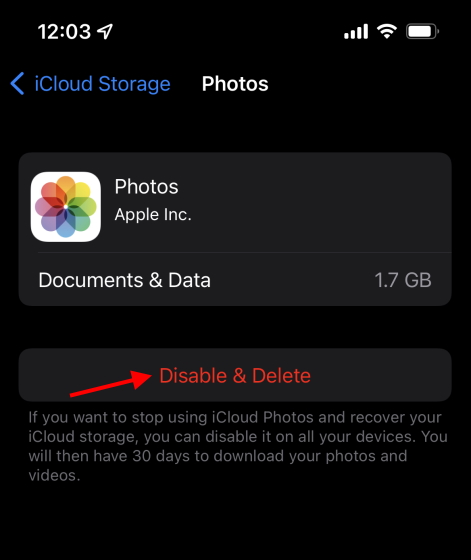 disable and delete photos from icloud
