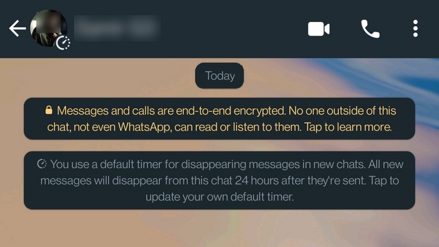 WhatsApp disappearing messages timer warning banner