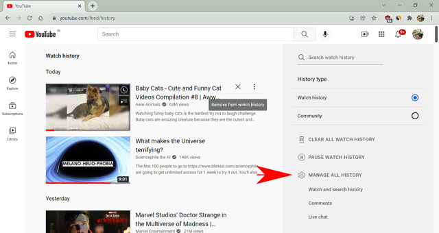 manage all activity on YouTube