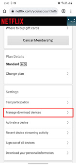 manage download device option on netflix app