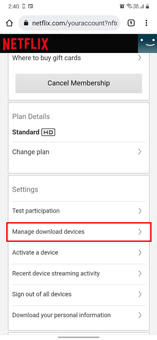 إدارة خيار جهاز التنزيل على تطبيق Netflix
