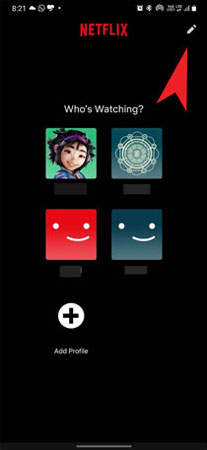 manage netflix profile on mobile app