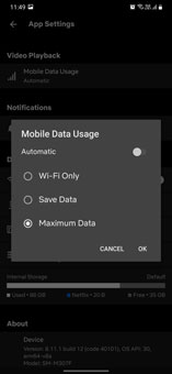 select automatic or maximum data for mobile usage