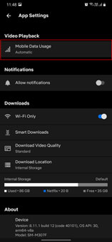 mobile data usage in netflix settings