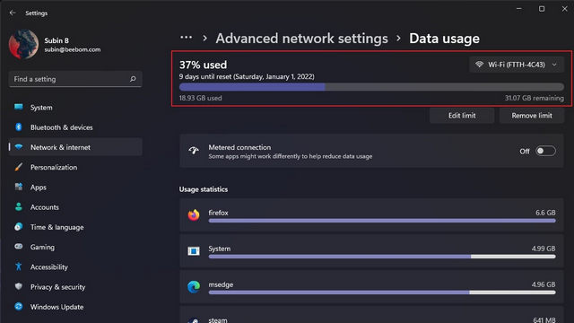 monitor data limit