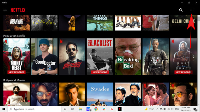 more option on windows netflix app