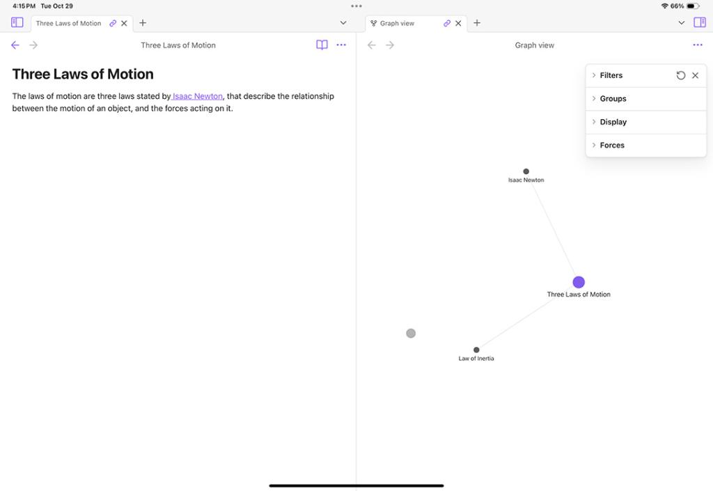 Obsidian iPad note taking app with interlinking, backlinks, and more