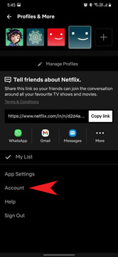 افتح إعدادات حساب netflix على الهاتف