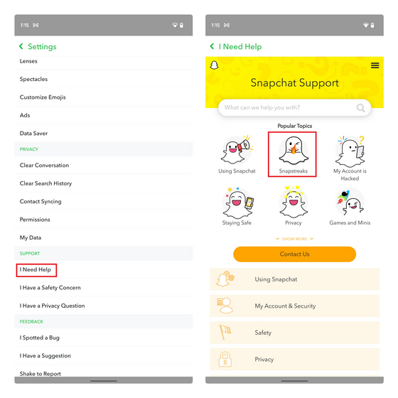 Support Ouvert Pour Restaurer Snapstreak Dans Snapchat