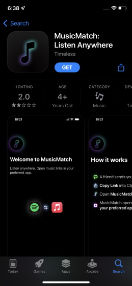 open spotify link in apple music - musicmatch app