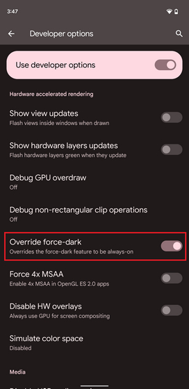 override force dark toggle to enable Snapchat Dark Mode