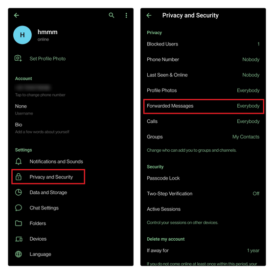 privacy and security settings tg