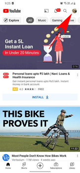 tap profile icon on YouTube app