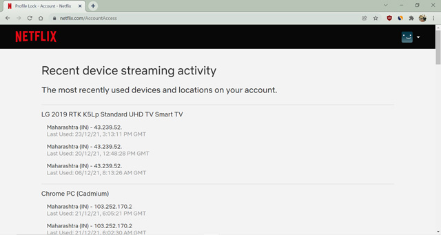 recent device streaming activity on netflix