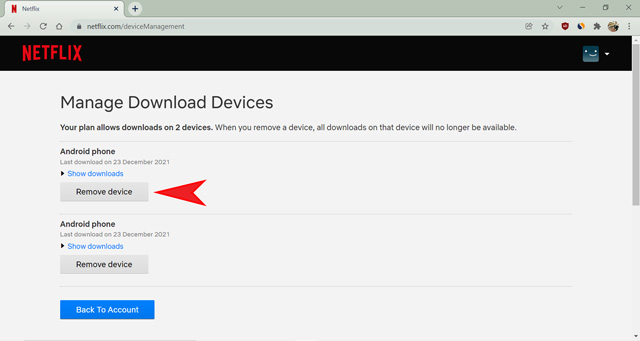 remove download device from netflix