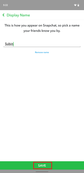 press save to change Snapchat display name