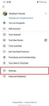 الإعدادات في تطبيق youtube