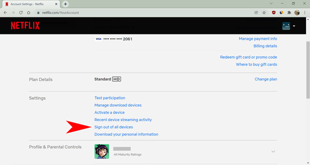 sign ut of all devices option on netflix
