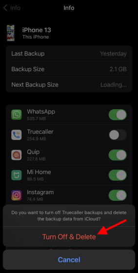 turn off and delete icloud backup