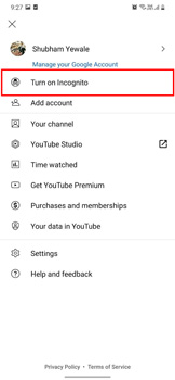 turn on incognito mode in youtube app