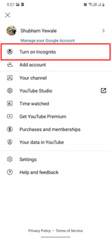 Turn On Incognito Mode In Youtube App