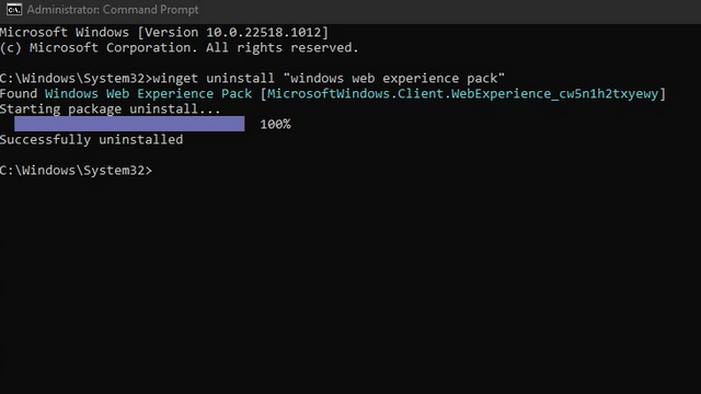 uninstall windows web experience pack to disable Weather Widget on Windows 11