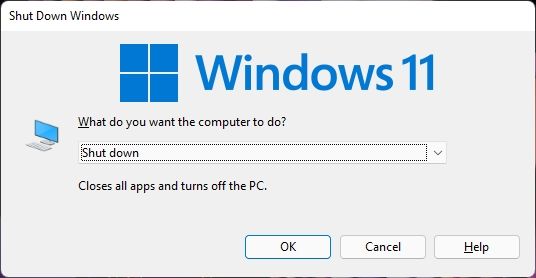 shut down options in Windows 11 With Alt + F4